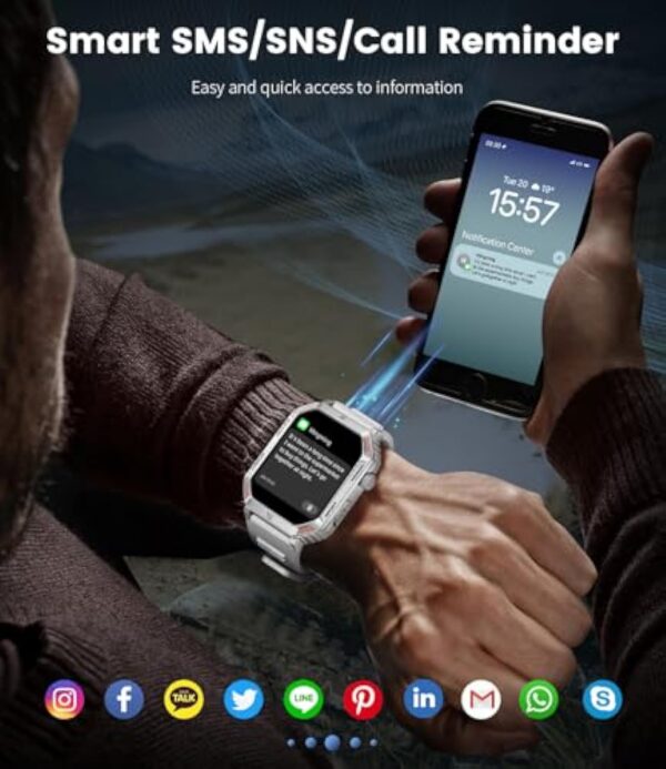 LIGE Montre Connectée Homme avec Appel Bluetooth, 1,96" Smartwatch ave 123 Sports, Moniteur de Fréquence Cardiaque SpO2 Sommeil Podometre Calories Montre pour Android iOS – Image 4