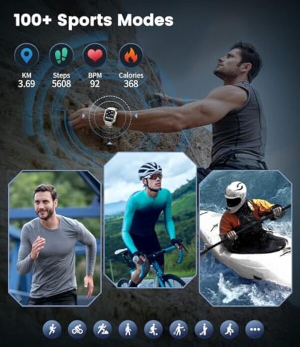 LIGE Montre Connectée Homme avec Appel Bluetooth, 1,96" Smartwatch ave 123 Sports, Moniteur de Fréquence Cardiaque SpO2 Sommeil Podometre Calories Montre pour Android iOS – Image 6