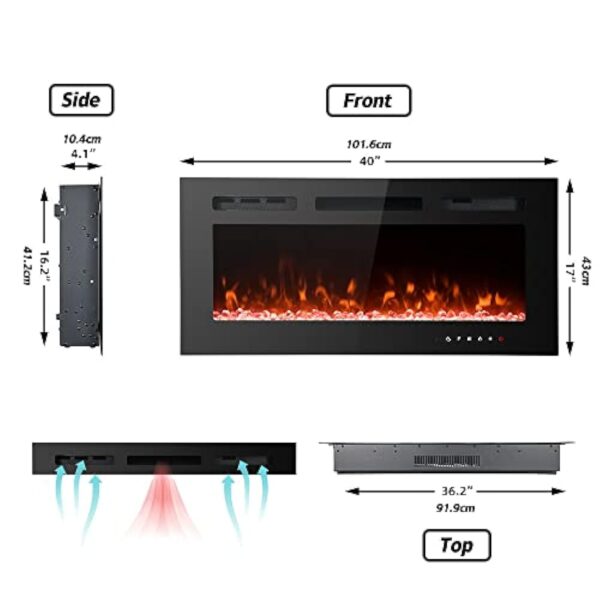 M.C.Haus Cheminée électrique ultra-mince, silencieuse, 12 couleurs de flamme variables, encastrée dans le mur, sur pied, écran tactile en verre et télécommande, avec jeu de bûches et cristal,102cm – Image 3