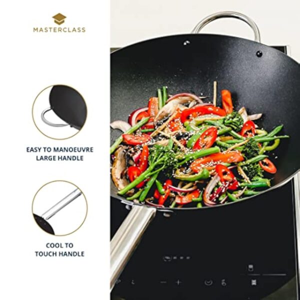 MasterClass Wok Carbon, Antiadhésif, Acier Au Carbone, Poêle Wok De 8 Litres, 35,5 cm (14''), Noir – Image 5