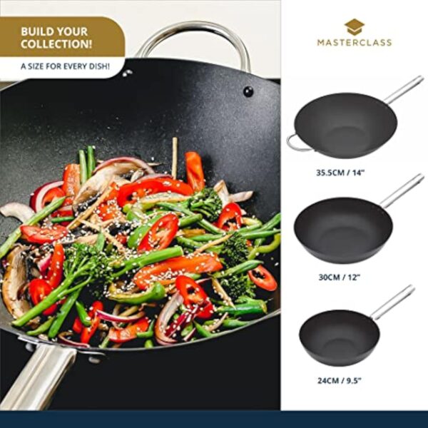 MasterClass Wok Carbon, Antiadhésif, Acier Au Carbone, Poêle Wok De 8 Litres, 35,5 cm (14''), Noir – Image 7