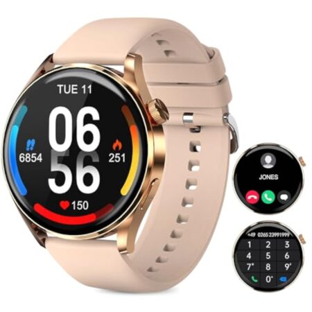 Montre Connectée Femme avec Appel Bluetooth, Montres Intelligente Ronde de 1,38" Étanche IP68 Fitness Tracker Podomètre Moniteur de Sommeil,Fréquence Cardiaque, 100+ Modes Sport, pour Android iOS