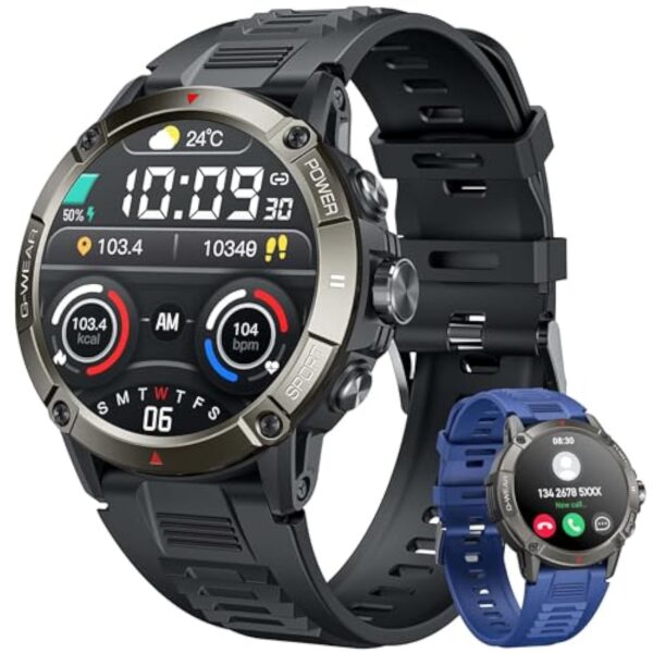 Montre Connectée Homme Repondre Appel: Smartwatch Sport 1,54'' Ecran Tactile Bracelet Connectee Étanche IP68 avec 114 Sportifs Cardiaque Fréquence Sommeil SPO2 Fitness Tracker pour Android iOS(Ronde)