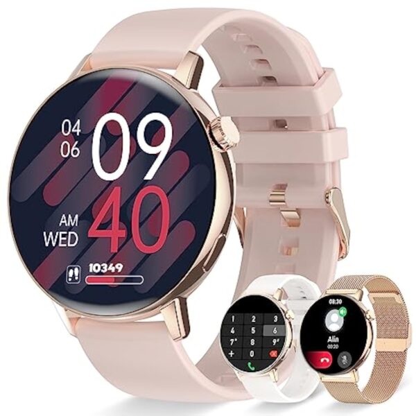 Montre Connectée Femme Appels/Notification Intelligente 1.32" Smartwatch Fréquence Cardiaque Sommeil Oxymètre 3 Bracelets Étanche Trackers d'activité Podomètre Calories Montre Sport pour iOS Android