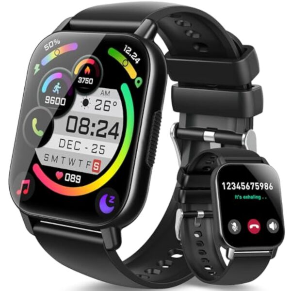 Montre Connectée Femme Homme avec Appel Bluetooth, 1.85" HD Smartwatch Motre Sport avec 112 Modes Sportifs, Podometre Cardiofrequencemetre Sommeil, Etanche IP68 Smart Watch pour Android/iOS, Noir