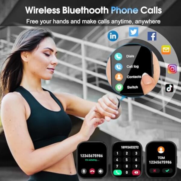 Montre Connectée Femme Homme avec Appel Bluetooth, 1.85" HD Smartwatch Motre Sport avec 112 Modes Sportifs, Podometre Cardiofrequencemetre Sommeil, Etanche IP68 Smart Watch pour Android/iOS, Noir – Image 3