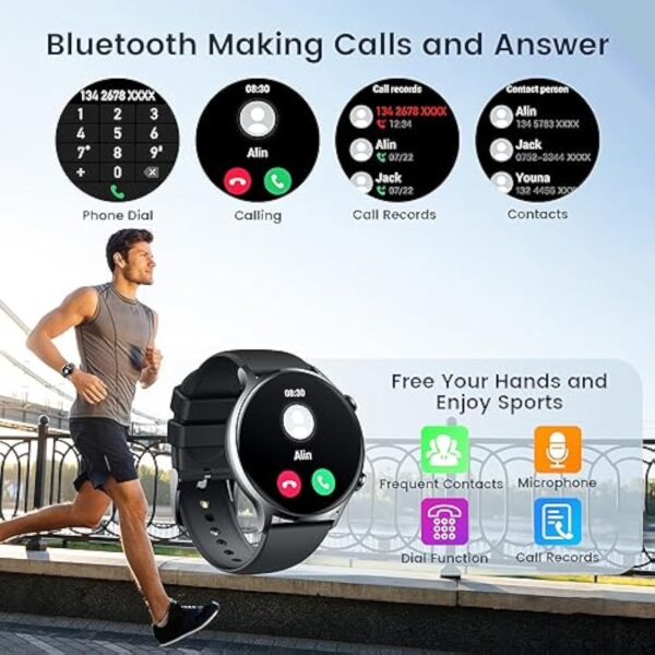 Montre Connectée Sport pour Hommes avec Appel: Smartwatch Bluetooth 5.2 Compatibles Android et IOS Montres Intelligente Ronde de 1,42" Étanche IP67 Fitness Tracker Podomètre Moniteur de Sommeil Noir – Image 3