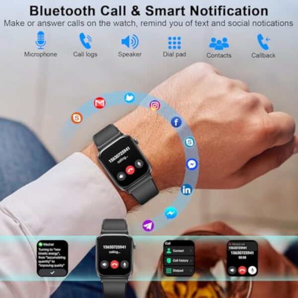 Montre Connectée Homme Femme avec Repondre Appel Bluetooth, 1.85" Smartwatch 113 Modes Sport Moniteur Sommeil Podometre Cardiofréquencemètre, Montre Intelligente Bracelet Etanche IP68 pour Android iOS – Image 3