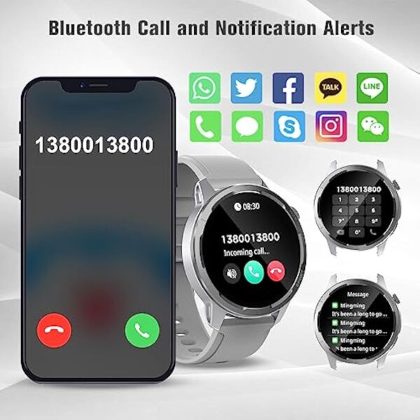 Montre Connectée Femme Homme avec Appel Bluetooth et SMS, 1.39" Smartwatch avec Podometre/Fréquence Cardiaque/Sommeil/SpO2, Digitale Montre Intelligente per Android iOS, Gris – Image 3
