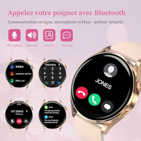 Montre Connectée Femme avec Appel Bluetooth, Montres Intelligente Ronde de 1,38" Étanche IP68 Fitness Tracker Podomètre Moniteur de Sommeil,Fréquence Cardiaque, 100+ Modes Sport, pour Android iOS – Image 3