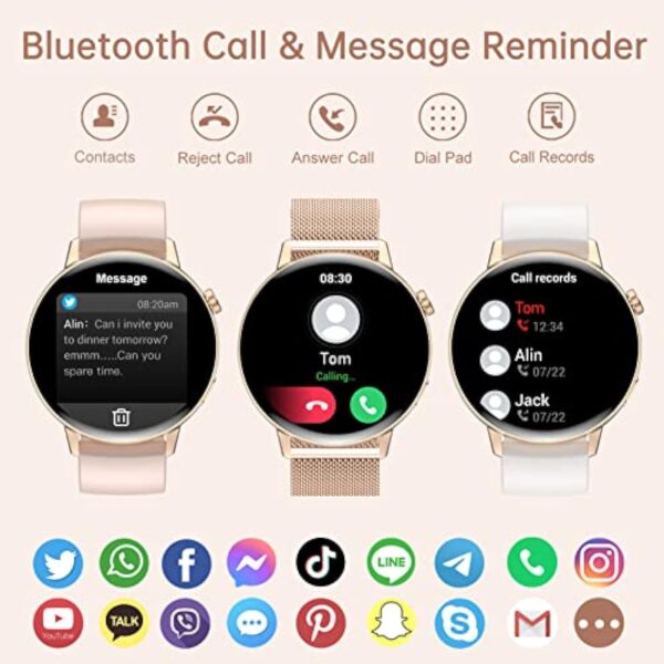 Montre Connectée Femme Appels/Notification Intelligente 1.32" Smartwatch Fréquence Cardiaque Sommeil Oxymètre 3 Bracelets Étanche Trackers d'activité Podomètre Calories Montre Sport pour iOS Android – Image 3