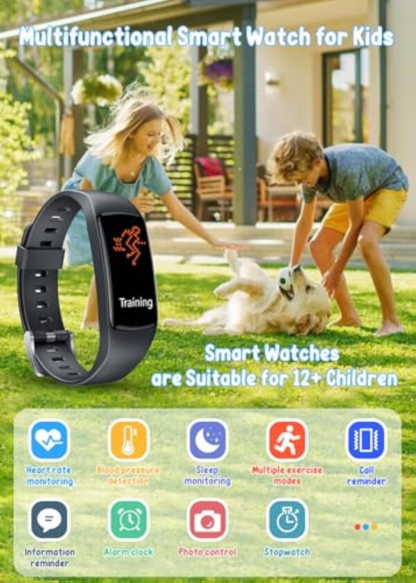 Montre Connectée Enfant Sport Smartwatch: 0.96"Connecté Bracelet Fille Garcon Fitness Tracker Activité avec Etanche Podomètre Tensiometre Moniteur de Sommeil Ecran Tactile Réveil pour Android IOS Noir – Image 3