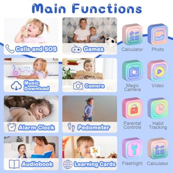 Montre Connectée Enfant 19 Jeux - Smartwatch Téléphone pour Fille Garçon avec Appel SOS, Jeux, Montre Intelligente pour Enfants de 3-12 Ans Cadeau avec Musique, Appareil Photo, Lampe Poche (Bleu) – Image 3