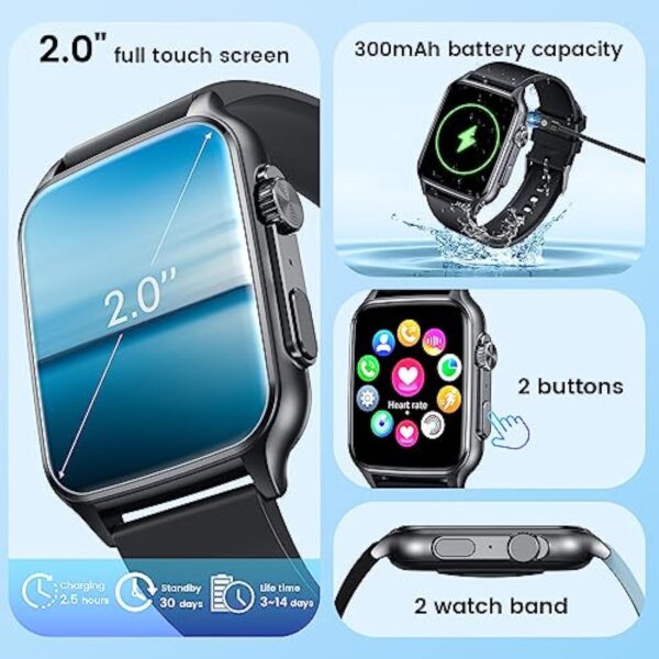 Montre Connectée Homme Repondre Appel - Smartwatch Sport 2,0 Pouces Étanche Écran Tactile Bracelet Connectee avec Moniteur de Sommeil Fréquence Cardiaque Podomètre Fitness Tracker pour Android iOS – Image 3