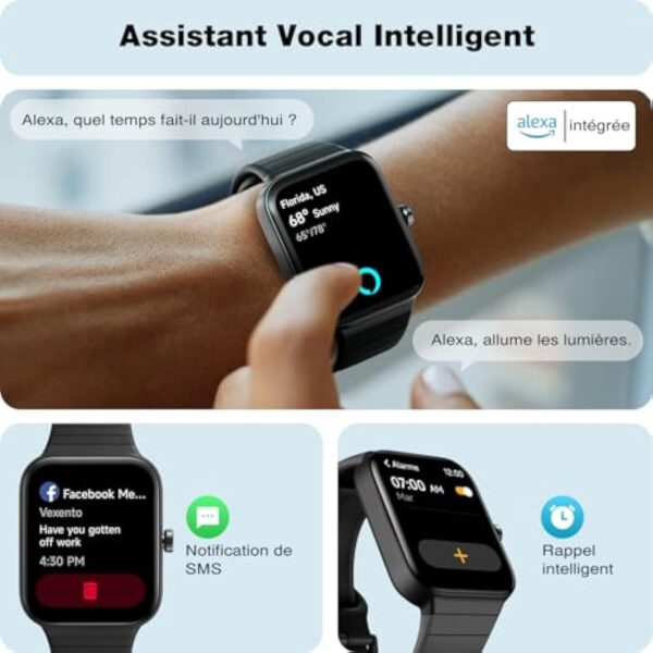 Montre Connectée Homme Femme avec Alexa Intégrée & Appel Bluetooth - 1,8" Smartwatch Montre de Sport Podometre avec 100+ Sports avec Etanche IP68, Moniteur Sommeil, Bracelet Fitness pour Android iOS – Image 3
