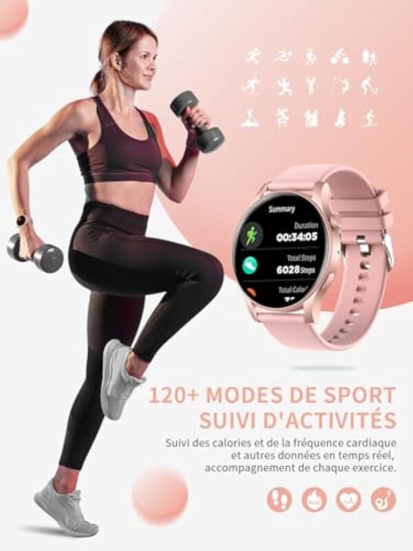 Montre Connectée Femme avec Appel Bluetooth, 1.43" HD Smartwatch Intelligentes 107+ Modes Sportifs, Étanche IP67, Moniteur de Sommeil Cardiofréquencemètre, Montre Intelligente pour Android iOS – Image 3