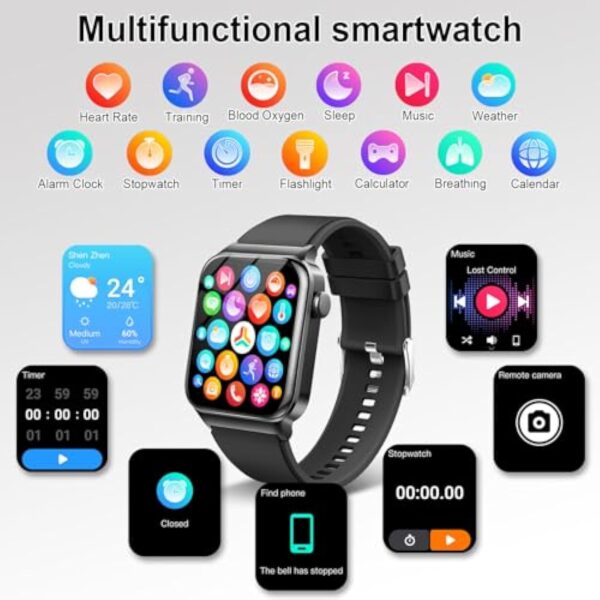 Montre Connectée Homme Femme avec Appel Bluetooth, 1.85" Smartwatch avec Podometre/Cardiofrequencemetre/Sommeil, Smart watch avec 100+Modes Sportifs, Etanche IP68, Montre Intélligente pour Android iOS – Image 4