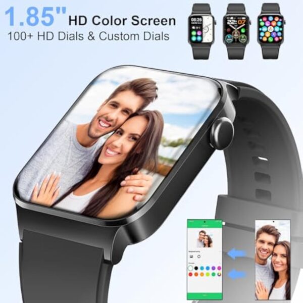 Montre Connectée Homme Femme avec Repondre Appel Bluetooth, 1.85" Smartwatch 113 Modes Sport Moniteur Sommeil Podometre Cardiofréquencemètre, Montre Intelligente Bracelet Etanche IP68 pour Android iOS – Image 4