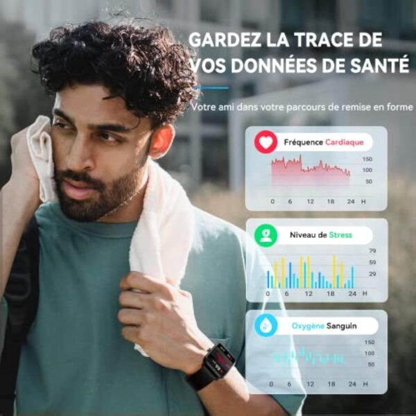 Montre Connectée (Émettre et Répondre Appels), 1,8" Smartwatch avec Alexa Intégré, Montre Intelligente Femme/Homme avec Fréquence Cardiaque/Sommeil/SpO2, Tracker avec 100+ Modes Sportifs, Étanche IP68 – Image 4