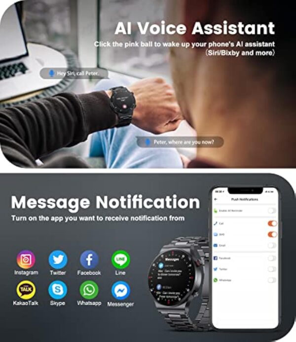 Montre Connectée Homme avec Appels Bluetooth,1.32" HD Montre Connectée avec 100+ Sportifs Etanche IP68, Moniteur Sommeil Fréquence Cardiaque Podomètre,Sport Montre Intelligente pour iOS Android Noir – Image 4