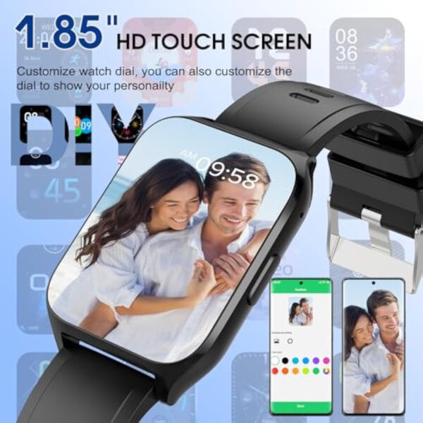 Montre Connectée Femme Homme avec Appel Bluetooth, 1.85" HD Smartwatch Etanche IP68 Montre Sport 112 Modes Sportifs,Podometre Cardiofrequencemetre Sommeil,Montre Intelligente Bracelet pour Android iOS – Image 4