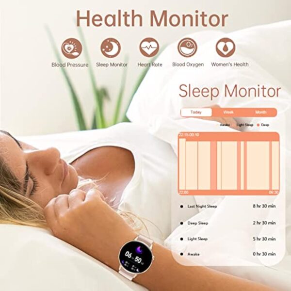 Montre Connectée Femme Appels/Notification Intelligente 1.32" Smartwatch Fréquence Cardiaque Sommeil Oxymètre 3 Bracelets Étanche Trackers d'activité Podomètre Calories Montre Sport pour iOS Android – Image 4