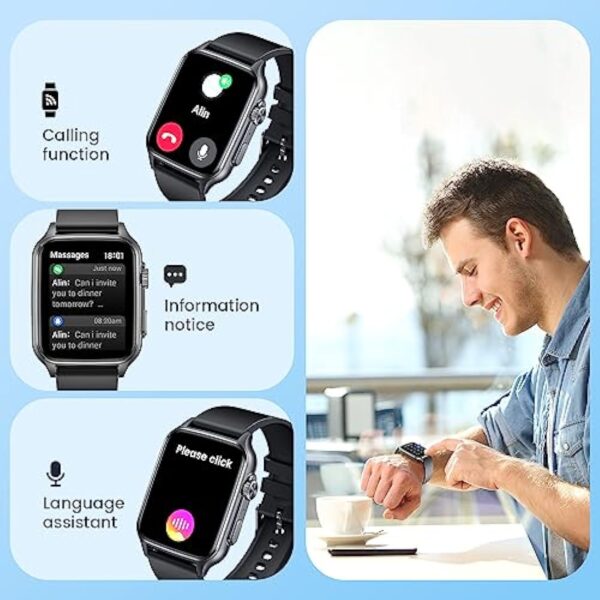 Montre Connectée Homme Repondre Appel - Smartwatch Sport 2,0 Pouces Étanche Écran Tactile Bracelet Connectee avec Moniteur de Sommeil Fréquence Cardiaque Podomètre Fitness Tracker pour Android iOS – Image 4