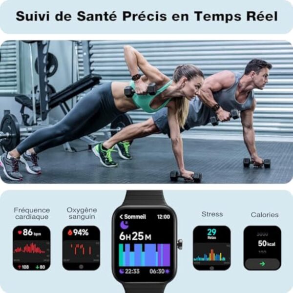Montre Connectée Homme Femme avec Alexa Intégrée & Appel Bluetooth - 1,8" Smartwatch Montre de Sport Podometre avec 100+ Sports avec Etanche IP68, Moniteur Sommeil, Bracelet Fitness pour Android iOS – Image 4