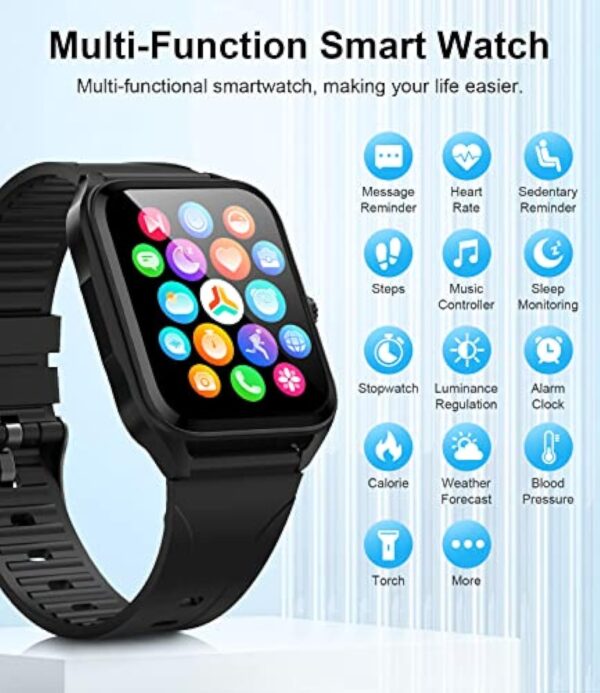 Montre Connectée Homme Femmes,1.83" Smartwatch avec Appels Bluetooth/Assistant Vocal,Fréquence Cardiaque,Sommeil,Podometre Chronomètre,Montre Intelligente 100 Modes Etanche IP68 pour Android iOS – Image 4