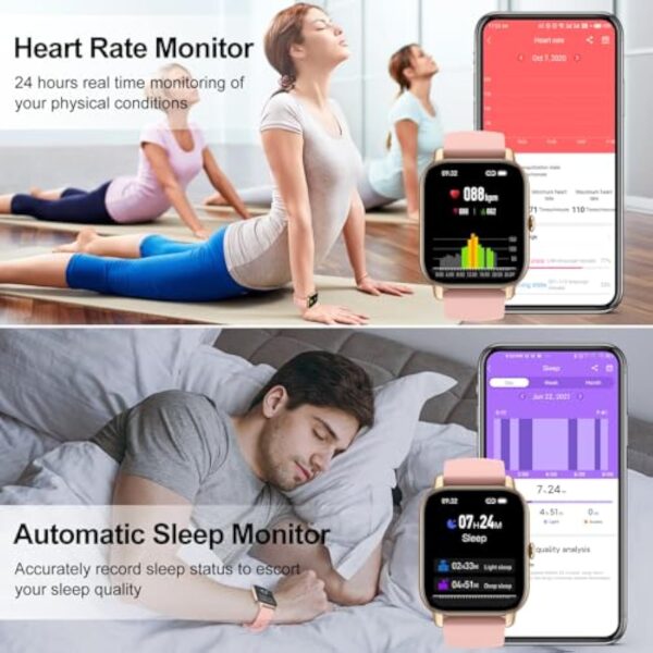 Montre Connectée Femme avec Appel Bluetooth, 1,85" Smartwatch avec Etanche IP68 110+ Modes Sportifs Podometre, Moniteur de Sommeil Cardiofréquencemètre, Montre Intelligente pour Android iOS, Rose Doré – Image 4