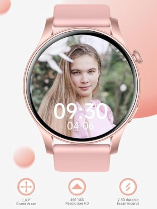 Montre Connectée Femme avec Appel Bluetooth, 1.43" HD Smartwatch Intelligentes 107+ Modes Sportifs, Étanche IP67, Moniteur de Sommeil Cardiofréquencemètre, Montre Intelligente pour Android iOS – Image 4