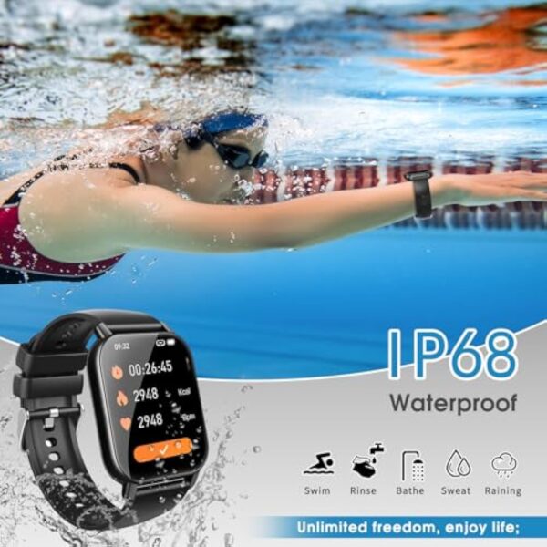 Montre Connectée Femme Homme avec Appel Bluetooth, 1.85" HD Smartwatch Motre Sport avec 112 Modes Sportifs, Podometre Cardiofrequencemetre Sommeil, Etanche IP68 Smart Watch pour Android/iOS, Noir – Image 5