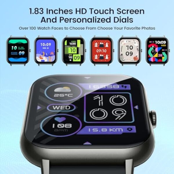 Montre Connectée pour Femme Homme Smartwatch: 1,83" Montre Intelligente avec Fréquence Cardiaque Sommeil Oxymètre Pression Artérielle 100+ Sport Mode IP67 étanche Tracker d'activité pour Android iOS – Image 5
