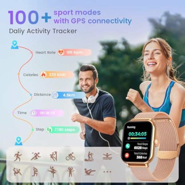 Montre Connectée Femme Fitness Smartwatch: 1.83" Full écran Watch avec Appel Bluetooth 100+ Sport Mod Moniteur de Fréquence Cardiaque Podometre Lecteur de Musique Montre Intelligent compatible Android – Image 5
