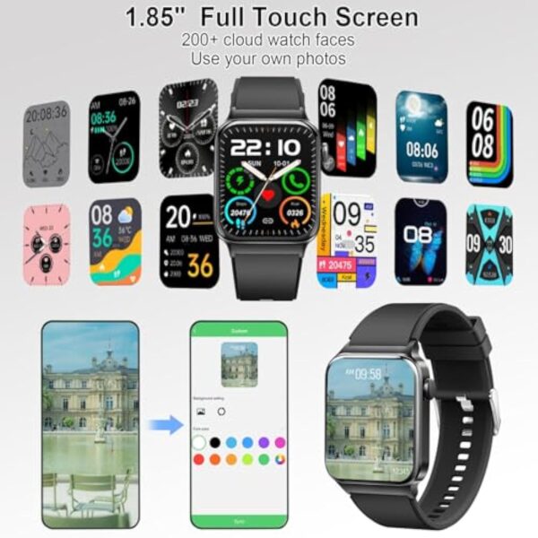 Montre Connectée Homme Femme avec Appel Bluetooth, 1.85" Smartwatch avec Podometre/Cardiofrequencemetre/Sommeil, Smart watch avec 100+Modes Sportifs, Etanche IP68, Montre Intélligente pour Android iOS – Image 5