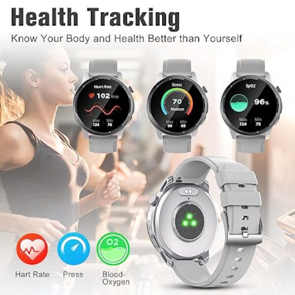 Montre Connectée Femme Homme avec Appel Bluetooth et SMS, 1.39" Smartwatch avec Podometre/Fréquence Cardiaque/Sommeil/SpO2, Digitale Montre Intelligente per Android iOS, Gris – Image 5