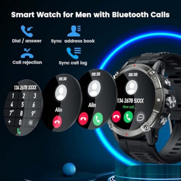 Montre Connectée Homme Repondre Appel: Smartwatch Sport 1,54'' Ecran Tactile Bracelet Connectee Étanche IP68 avec 114 Sportifs Cardiaque Fréquence Sommeil SPO2 Fitness Tracker pour Android iOS(Ronde) – Image 5