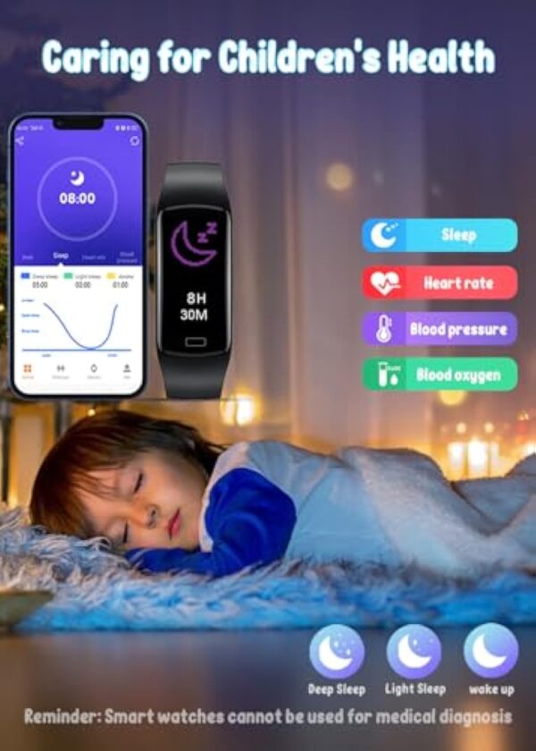 Montre Connectée Enfant Sport Smartwatch: 0.96"Connecté Bracelet Fille Garcon Fitness Tracker Activité avec Etanche Podomètre Tensiometre Moniteur de Sommeil Ecran Tactile Réveil pour Android IOS Noir – Image 5