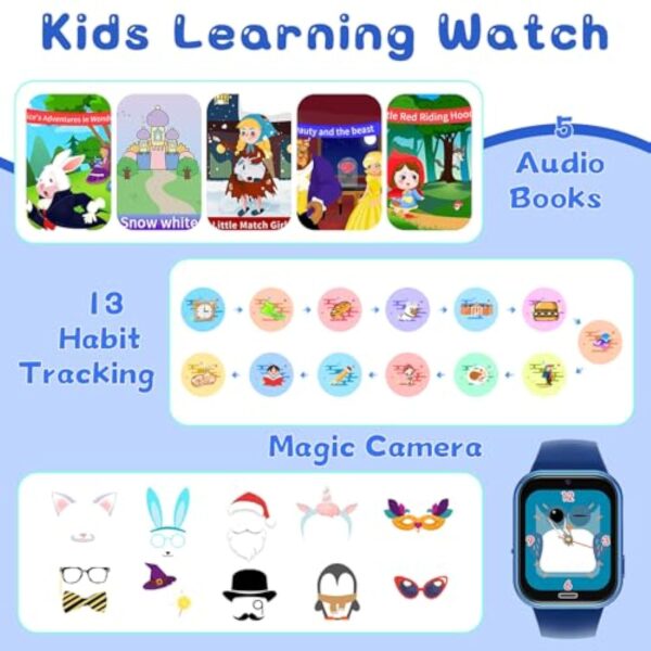 Montre Connectée Enfant 19 Jeux - Smartwatch Téléphone pour Fille Garçon avec Appel SOS, Jeux, Montre Intelligente pour Enfants de 3-12 Ans Cadeau avec Musique, Appareil Photo, Lampe Poche (Bleu) – Image 5