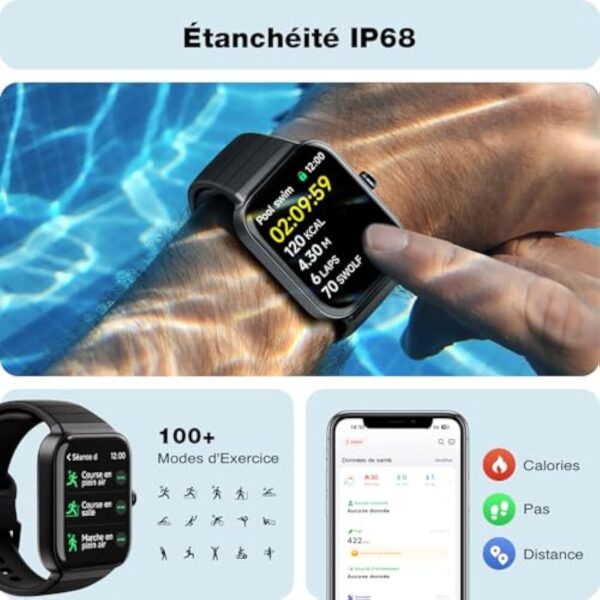 Montre Connectée Homme Femme avec Alexa Intégrée & Appel Bluetooth - 1,8" Smartwatch Montre de Sport Podometre avec 100+ Sports avec Etanche IP68, Moniteur Sommeil, Bracelet Fitness pour Android iOS – Image 5