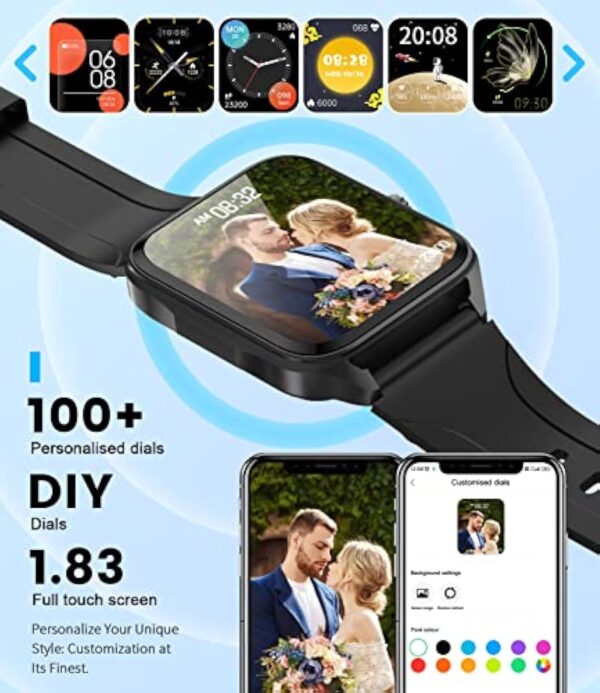 Montre Connectée Homme Femmes,1.83" Smartwatch avec Appels Bluetooth/Assistant Vocal,Fréquence Cardiaque,Sommeil,Podometre Chronomètre,Montre Intelligente 100 Modes Etanche IP68 pour Android iOS – Image 5