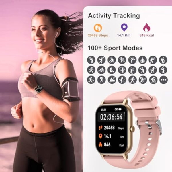 Montre Connectée Femme avec Appel Bluetooth, 1,85" Smartwatch avec Etanche IP68 110+ Modes Sportifs Podometre, Moniteur de Sommeil Cardiofréquencemètre, Montre Intelligente pour Android iOS, Rose Doré – Image 5