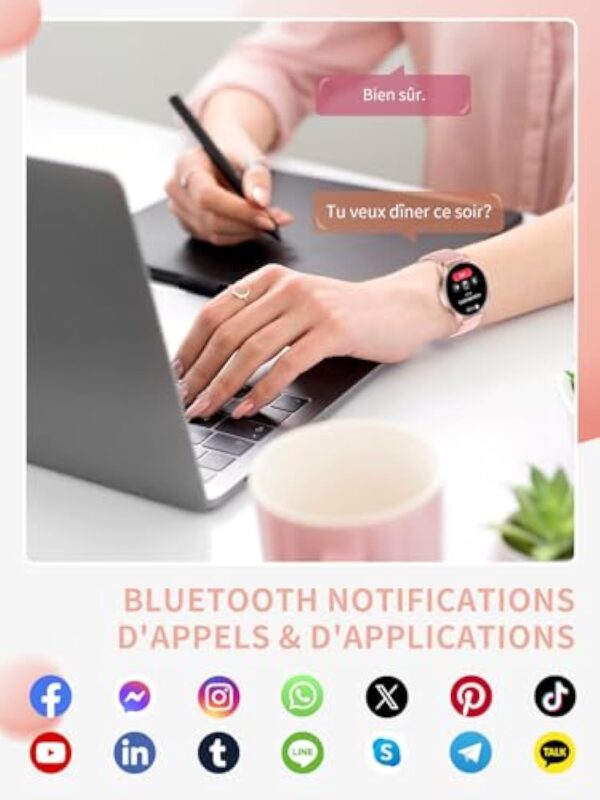 Montre Connectée Femme avec Appel Bluetooth, 1.43" HD Smartwatch Intelligentes 107+ Modes Sportifs, Étanche IP67, Moniteur de Sommeil Cardiofréquencemètre, Montre Intelligente pour Android iOS – Image 5