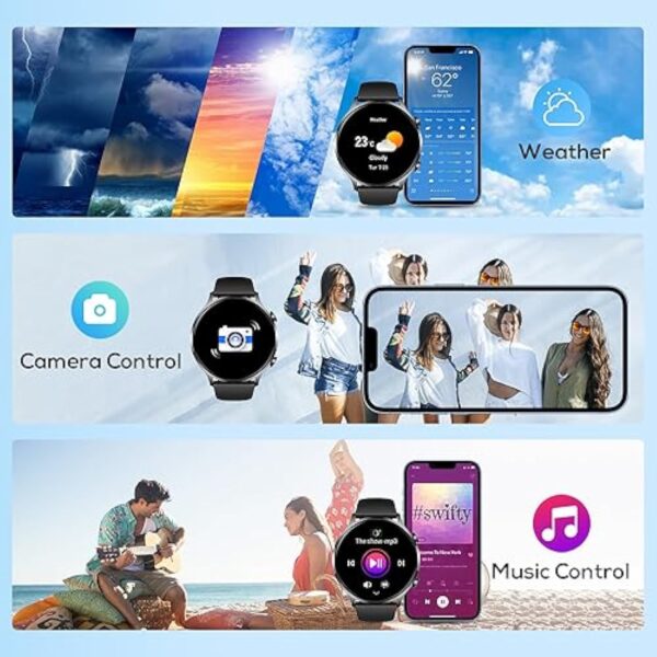 Montre Connectée Sport pour Hommes avec Appel: Smartwatch Bluetooth 5.2 Compatibles Android et IOS Montres Intelligente Ronde de 1,42" Étanche IP67 Fitness Tracker Podomètre Moniteur de Sommeil Noir – Image 6