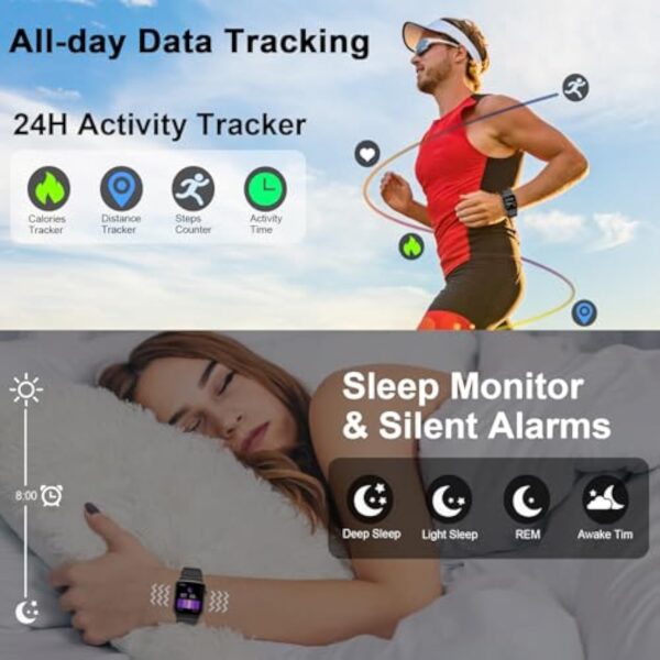 Montre Connectée Homme Femme avec Repondre Appel Bluetooth, 1.85" Smartwatch 113 Modes Sport Moniteur Sommeil Podometre Cardiofréquencemètre, Montre Intelligente Bracelet Etanche IP68 pour Android iOS – Image 6