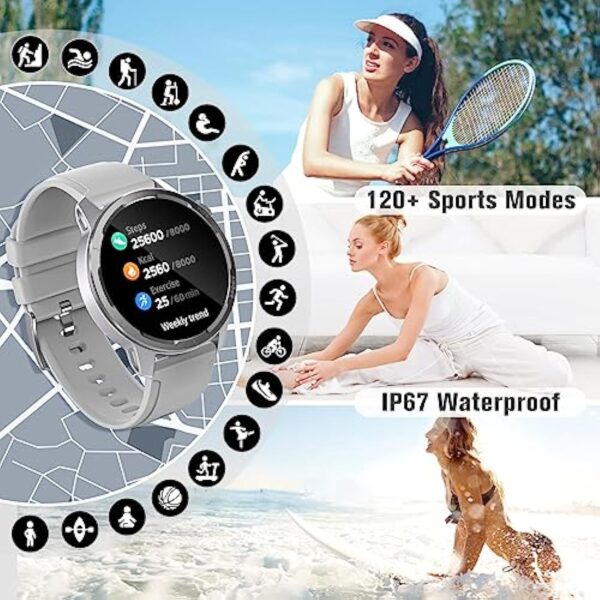 Montre Connectée Femme Homme avec Appel Bluetooth et SMS, 1.39" Smartwatch avec Podometre/Fréquence Cardiaque/Sommeil/SpO2, Digitale Montre Intelligente per Android iOS, Gris – Image 6