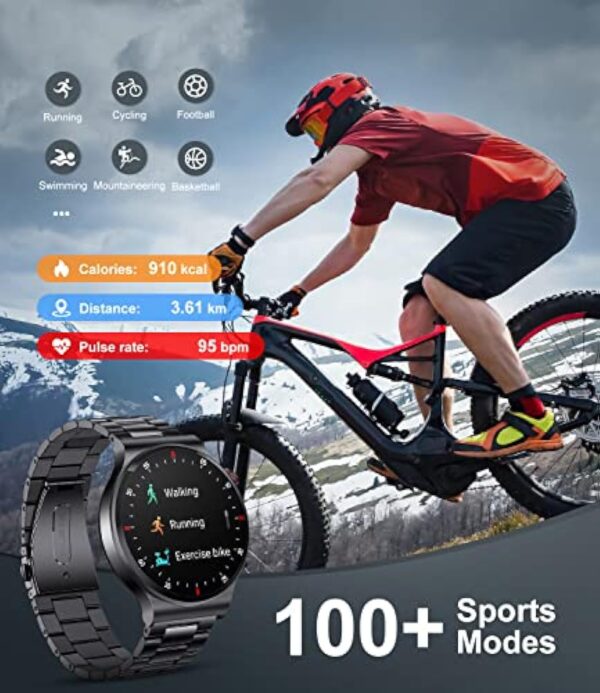 Montre Connectée Homme avec Appels Bluetooth,1.32" HD Montre Connectée avec 100+ Sportifs Etanche IP68, Moniteur Sommeil Fréquence Cardiaque Podomètre,Sport Montre Intelligente pour iOS Android Noir – Image 6