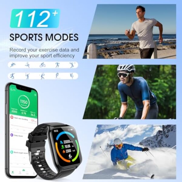Montre Connectée Femme Homme avec Appel Bluetooth, 1.85" HD Smartwatch Etanche IP68 Montre Sport 112 Modes Sportifs,Podometre Cardiofrequencemetre Sommeil,Montre Intelligente Bracelet pour Android iOS – Image 6
