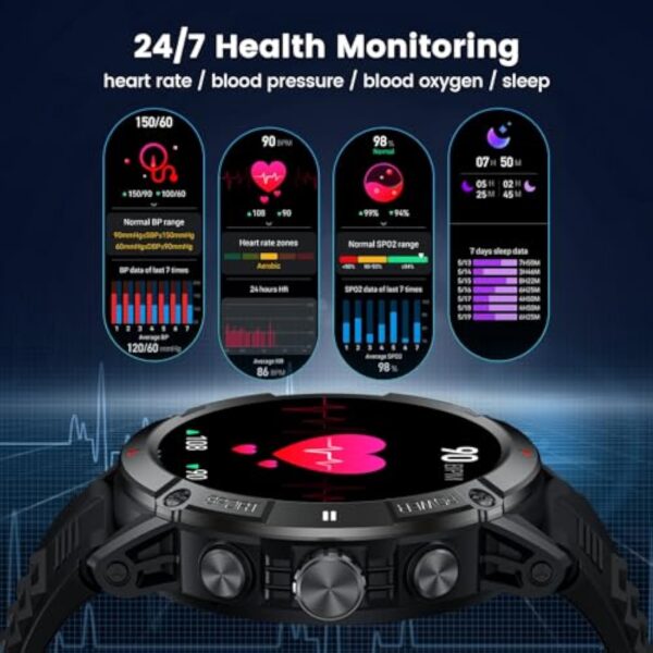 Montre Connectée Homme Repondre Appel: Smartwatch Sport 1,54'' Ecran Tactile Bracelet Connectee Étanche IP68 avec 114 Sportifs Cardiaque Fréquence Sommeil SPO2 Fitness Tracker pour Android iOS(Ronde) – Image 6