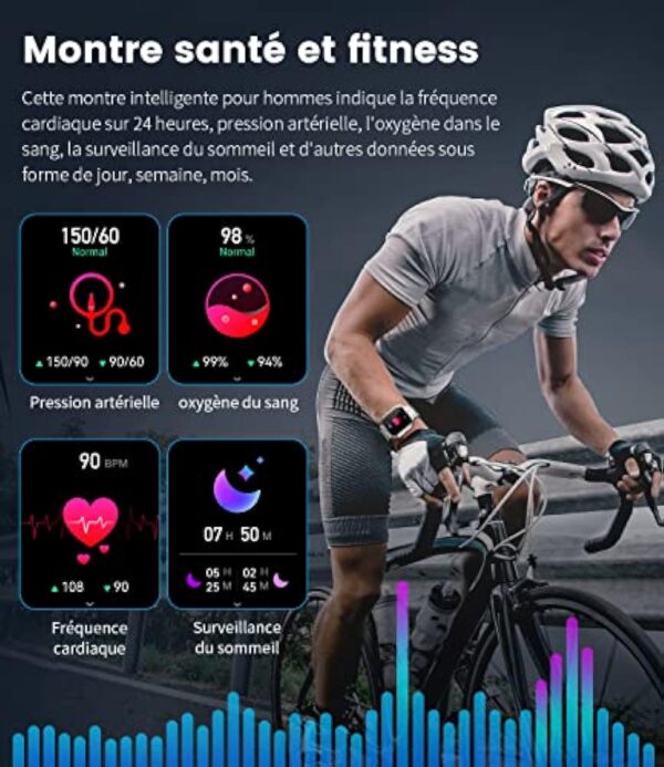 Montre Connectée Homme avec Appel Bluetooth, Militaire Smartwatch avec Fréquence Cardiaque Sommeil, 1.96" Sport Montre Intelligente IP67 Etanche Notification Intelligente pour iOS Android Argent – Image 6